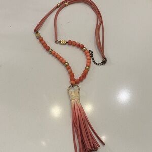 Elegant Coral Beaded Necklace with Tassel
